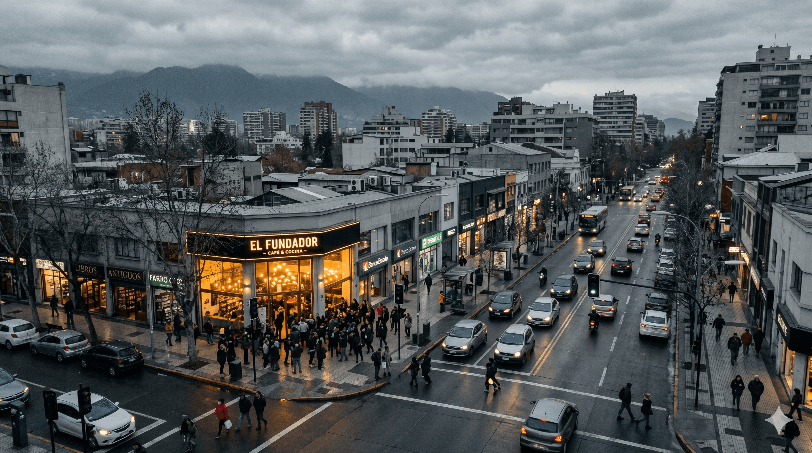 Calle comercial de Providencia, Santiago — un local lleno mientras otros están vacíos
